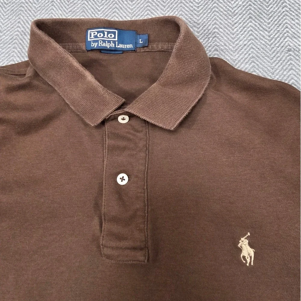 Polo Ralph Lauren Mens Large Brown Short Sleeve Cotton Pique Polo Shirt‎ Logo